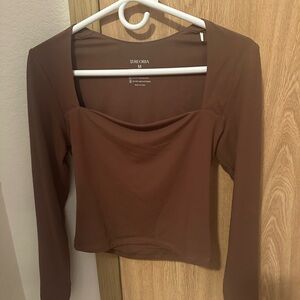 ReoRia Brown Fitted Long Sleeve Blouse